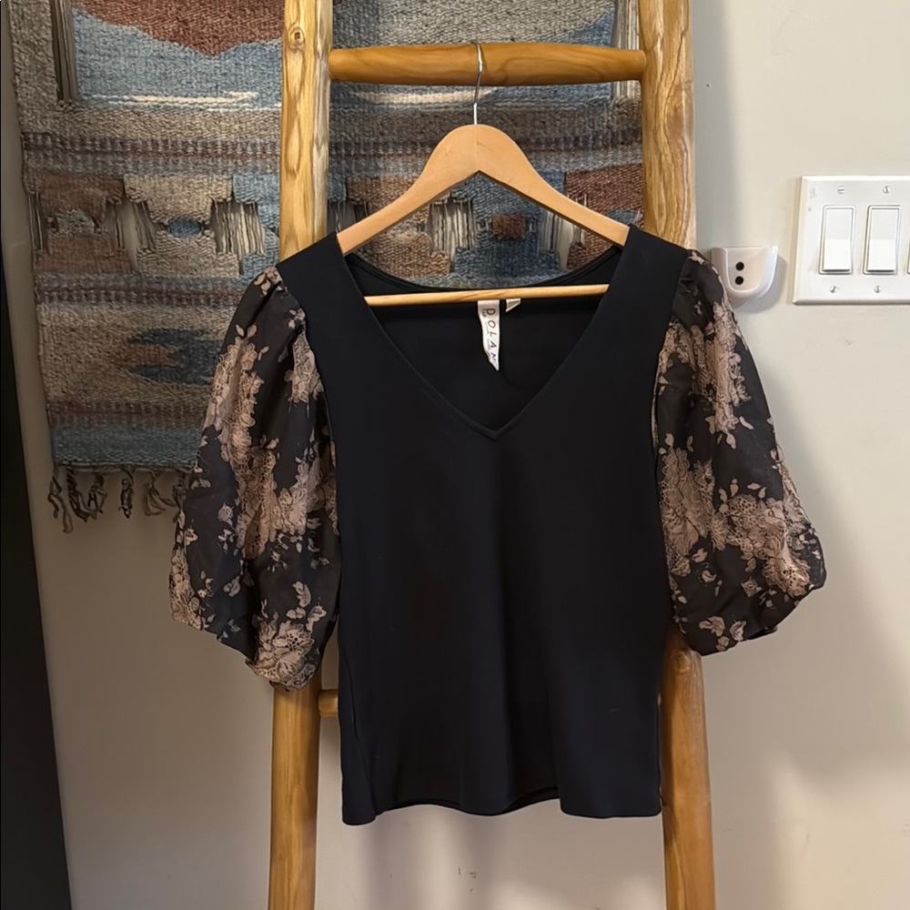 Dolan Black Blouse with Puffed Sleeves